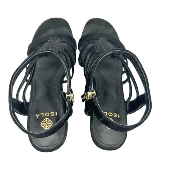 Isola Lina Cage Sandals Womens Size 8.5 Black Suede Side Zip Sculpted Heel Edgy - Picture 3 of 9